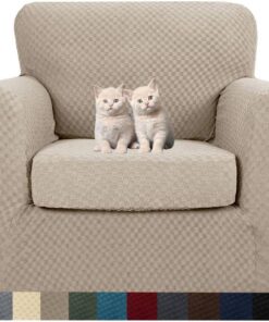 MAXIJIN 2 Piezas Nuevo Fonda para Silla Jacquard con Brazos Super Elástica Antideslizante Funda para Sala Amigable con Mascotas Protector Elástico para Sofá Sillón (1 Plaza, Caqui)