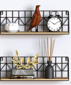 Gadgy estanteria de Pared Metalica Flotante| Juego de 2 estanterias metalicas y Madera | 45 x 12 x 15 cm. | Baldas Pared Decorativas | para Hogar, Cocina, Bãno