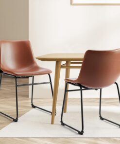 NEWBULIG Juego de 2 taburetes de Bar con Respaldo de Piel Matel, para Bar, Restaurante, cafetería, Cocina, Silla de Altura del Asiento 40 cm, marrón Whisky