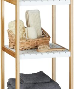 Relaxdays Estantería de bambú, 4 Niveles, para baño, bambú, 110 x 33 x 34 cm, Blanco/Natural