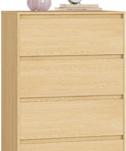 VASAGLE Colección Kailyn - Cómoda de 4 Cajones para Dormitorio, Armario de Almacenamiento, Mueble para Ropa, 40 x 60 x 97,4 cm, Estilo Moderno, Beige Roble LTS614YJ01