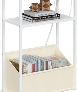 TUTOTAK Mesa auxiliar pequeña estrecha, mesita de noche con estación de carga, mesa auxiliar con almacenamiento, mesita de noche para espacios pequeños, sala de estar, dormitorio, color blanco