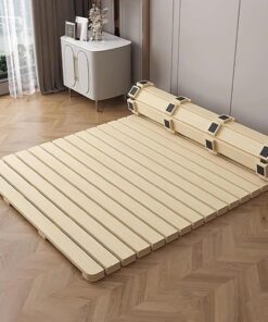 Marco de cama plegable de madera maciza, marco de cama japonés con listones tipo tatami, placa de cama transpirable para dormitorio, dormitorio (74.8 pulgadas de profundidad x 39.4 pulgadas de ancho