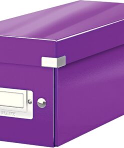 Leitz 60410062 - Caja para Guardar CDs Click & Store WOW, 84% Cartón Reciclado, Plegable, Portaetiquetas, Superficie Laminada, Volumen 5 Litros, 143x136x352mm, Color Púrpura, Capacidad Hasta 3kg