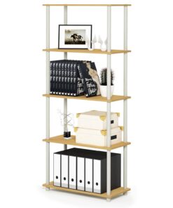 Furinno Turn-N-Tube 5-Tier Compact Estantes sin Herramientas, Madera, Haya y Blanco, 29.46 x 29.46 x 145.8 cm