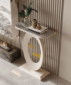 Moderno Decorativo recibidor Consola, Piedra sinterizada Entrada Mueble Mesa, Estrecho Entrada Mesa Consola, Soporte de Acero al Carbono, Fácil instalación.(Gray+White,50 * 30 * 75cm)