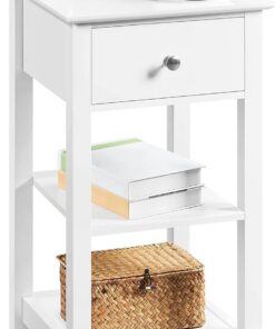 Yaheetech Mesita de Noche Blanca, mesita de Noche Estrecha de Madera con cajón y 2 estantes, Mesa Auxiliar para teléfono para Sala de Estar, Dormitorio, Pasillo, 35 x 35 x 70 cm