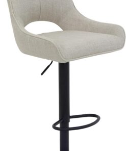 Hela Tische, Rockport - Taburete de Bar con Funda de Tejido Beige, Altura Regulable con Ascensor, Giratorio 360°, Respaldo con Recorte, pie de Trompeta, Altura 96-120 cm