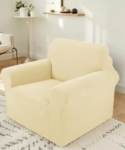 Funda de sofá elástica, lavable, antideslizante, con cintura elástica y espuma, resistente a los arañazos, para niños, perros y mascotas (silla/beige)