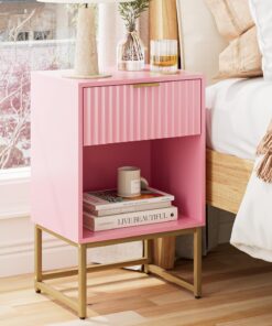 HEYZOEY Mesita de Noche con cajón, Mesa Auxiliar de 40 cm de Ancho con Compartimento Grande, mesita de Noche Moderna para Dormitorio, Sala de Estar u Oficina (40 x 30 x 60 cm, Acabado Rosa)
