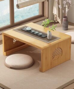 Mesa de Suelo de té Chino de bambú,Mesa de Centro Plegable Japonesa,Mesa de Altar for meditación,Mesa de Tatami Plegable portátil Baja for Sala de Estar,decoración del hogar (S, Tronco)
