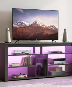 Bestier Mueble de TV Alto para televisores de 65", Soporte para TV con Almacenamiento para PS5, Consola de TV LED con Estante Ajustable para Sala de Estar, mármol Negro