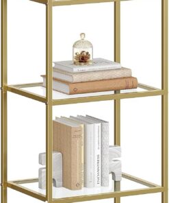 VASAGLE EstanterÍa de Cristal de 5 Niveles, LibrerÍa, Expositor, Cristal templado, FÁcil de Montar, para BaÑo, SalÓn, Dormitorio, Oficina, Dorado LGT029A01