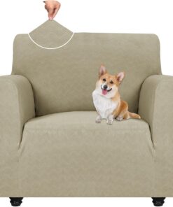 YSTELLAA Funda Sofa 1 Plaza con Reposabrazos, Ajustables Fundas para Sillones, Elasticas Protector Cubiertas De Sofá, Antideslizante, Extraíbles, Lavables, para Saló, Caqui