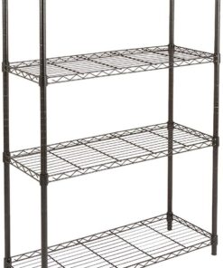 Amazon Basics Unidad de almacenamiento de 4 baldas con estantes ajustables en altura y patas niveladoras, peso máximo de 640 kg, Negro, 35.56 x 91.4 x 137.2 cm ( D x W x H)