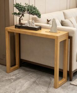 Mesa Consola de Entrada de Madera Maciza China, Mesa Larga y Estrecha para Entrada de Pasillo, Soporte de exhibición Estilo Zen para Sala de Estar, recibidor y Pasillo(Natural,80x30x85cm)