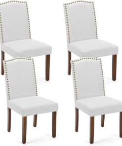 DUMOS Juego de 4 sillas de Comedor, Elegantes y Modernas, sillas de Comedor, tapizadas de Tela de Lino, Resistentes a los arañazos, aptas para Cocina, salón, Dormitorio (Gris)
