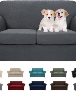 MAXIJIN 3 Piezas Nuevo Funda para Sofá Jacquard para 2 Plazas Super Elástica Antideslizante Funda para Sillón Amigable con Mascotas Protector Elástico de Muebles (2 Plazas, Gris Oscuro)