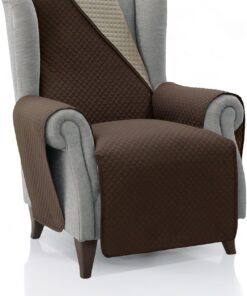 FAVERTI® Cubre Sillón Acolchado 1 Plaza - 55 cm (Asiento) | Modelo REQUENA | Marrón-Beige Reversible | Protector Compatible con Sillones Relax y Orejero | Loneta Lavable | Fabricado en España