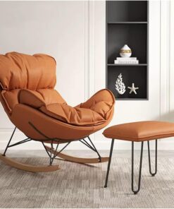 Elegante y moderna mecedora tapizada con reposapiés, cómodo sofá reclinable para sala de estar, sillón decorativo con patas de madera maciza duraderas (naranja)