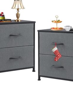 Sweetcrispy Juego de 2 mesitas de Noche, mesita de Noche, Armario con cajones de Tela, Armario Estrecho, cómoda, Dormitorio, Estilo Industrial para salón, habitación Infantil, Pasillo, Armario de