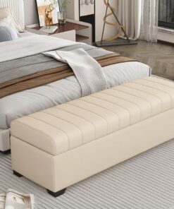 Taburete con Almacenamiento, | Banco otomano tapizado en piel sintética, con compartimento oculto(Beige,60cm/23.6in)