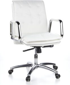 hjh OFFICE 600932 Silla de dirección Villa 10 de Cuero Blanco Silla de Oficina, Respaldo Medio, Regulable en Altura