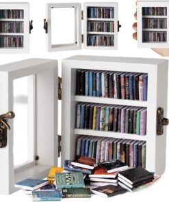 Ansiedad - Mini estantería para libros, una biblioteca en miniatura equipada con 60 mini. Los libros son un regalo decorativo ideal para los entusiastas de los libros (blanco)