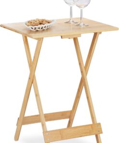 Relaxdays Mesa Plegable de Bambú, para Salón, Balcón y Terraza, 63,5 x 48 x 38 cm, Mesita Auxiliar, Natural