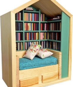 Mini Estantería Casa en miniatura 200 libros 2 cojines | del Estrés Librería Pequeña 2 Cojines, Decoración de Escena de Libros para Niños, Adultos, Estudiantes, Sala de Estar