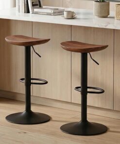 Kidol & Shellder Taburete de Bar de Madera Maciza Silla de Mostrador de Metal Rotación de 360° Altura Ajustable Mostrador de Cocina Nogal Juego de 2…