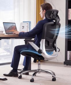 COMHOMA Silla de Oficina ergonómica con Malla, reposacabezas 2D, reposabrazos 4D, Respaldo Alto con inclinación y posición Fija (90-125°), Asiento Extra Ancho, Capacidad de Carga de 200 kg, Color