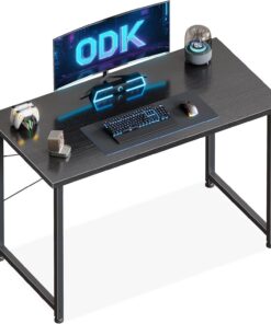ODK Escritorio para computadora, resistente mesa de PC para oficina en casa, escritorio de trabajo con bolsa de almacenamiento y gancho para auriculares (negro, 100 x 48 cm)