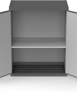 Mongardi W2015 - Armario de Resina de PVC y PP, 2 Puertas, 1 Estante, fácil de Montar, Modular System, Resistente, Apto para ambientes Interiores y Exteriores, 68 x 40 x 85 cm, Gris y Negro, única