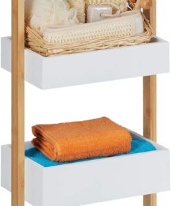 Relaxdays Estantería Baño con 4 Cestas, Bambú y MDF, 88 x 30 x 18 cm, Estante Vertical Lavabo y Cocina, Natural/Blanco