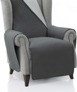 FAVERTI® Cubre Sillón Acolchado 1 Plaza - 55 cm (Asiento) | Modelo REQUENA | Gris OSC-Gris Claro Reversible | Protector Compatible con Sillones Relax y Orejero | Loneta Lavable | Fabricado en España