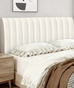 Funda para Cabecero de Cama Rayas Verticales Fundas Cabecero Cama Terciopelo Suave Funda Grueso para Dormitorio Cabeceros Blanco Roto 150cm