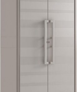 Keter Armario Gulliver Escobero|Almacenaje Interior y Exterior|Resina|Resistente al Agua, 2 Puertas y 8 Baldas Regulables en Altura|Beige/Arena|80 x 44 x 182 cm