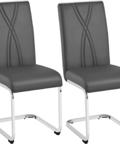 Yaheetech Juego de 2 Sillas de Comedor Moderna Piel Sintética Gris Oscuro | Conjunto de 2 Sillas de Cocina, Sillón Tapizado de Piel Sintética, Pata de Metal, Silla Modernas, Asinto Tapizado
