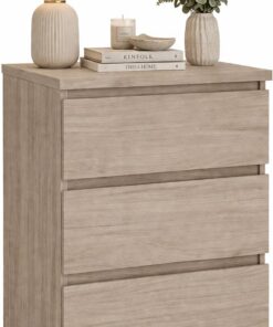 WELL HOME MOBILIARIO & DECORACIÓN Mesita de Noche, Mesa Auxiliar SIL Oak con 3 Cajones, Color Jackson Hickory, 41 x 50 x 70 cm