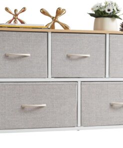 Somdot Comoda Dormitorio, Cajonera con Cajones de Tela, Armario para Salón, Estudio y Habitación Infantil, Gavetero, 30 Profundidad x 100 Ancho x 55 Alto (5 Cajones), Gris Ceniza