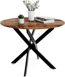 GOLDFAN Mesa de comedor redonda de madera de 80 cm, mesa de cocina retro para comedor, estilo industrial rústico marrón y negro (solo mesa), AWS-022-9