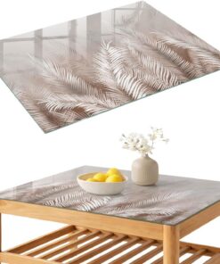 Tapa para Mesa de Centro 100x70 cm | Rectangular | Bordes Pulidos | Hojas elegantes | con Impresión Decorativa | Pies Antideslizantes | Vetro Temperato | para la Cocina y Salón