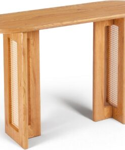 Menzzo Consola Bohemia 120 cm con cannabos - Mueble de Entrada Madera Roble Claro y Rattan - Mesa Consola Diseño Bohemio - Mueble Decorativo Salón, Entrada o Dormitorio