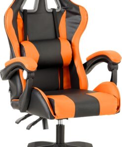 Baroni Home Silla De Gaming, Silla Ergonómica de Oficina con Respaldo Regulable de 90° a 120°, con Reposacabezas, reposabrazos y Soporte Lumbar. Rotación omnidireccional de 360° (Naranja)