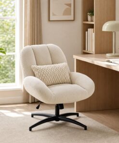 MEUBLE COSY Silla de Oficina Giratoria 360°, Función de Inclinación, Altura Ajustable, Acolchada con Espuma en Tela de Pana, para Escritorio Estudio, sin Ruedas, Beige