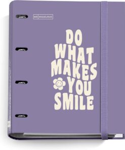 Miquelrius - Carpebloc Mensajes, Carpeta Archivador con 4 Anillas + Recambio 100 Hojas de 90 g/m², A4 con Cuadrícula de 5 mm, Separadores y Sobre, Cierre con Goma, Color Morado