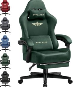 GTPLAYER Silla para Videojuegos, Transpirable, Silla de Oficina ergonómica, Tela, Silla ergonómica de PC, Respaldo Ajustable 160° y reposapiés Extensible, Verde