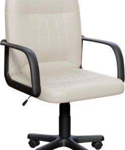 Vida Designs Morton - Silla de Oficina ejecutiva de Cuero de Altura Ajustable con Brazos y Ruedas para Trabajo en casa y Estudio (Beige)