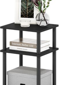 Furinno Just-Mesa Auxiliar Turn-N-Tube de 3 Niveles, Paquete de 1, Americano/Negro